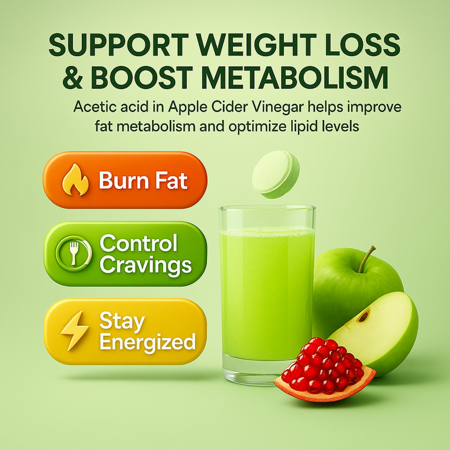 Apple Cider Vinegar Effervescent Tablets – Green Apple & Pomegranate